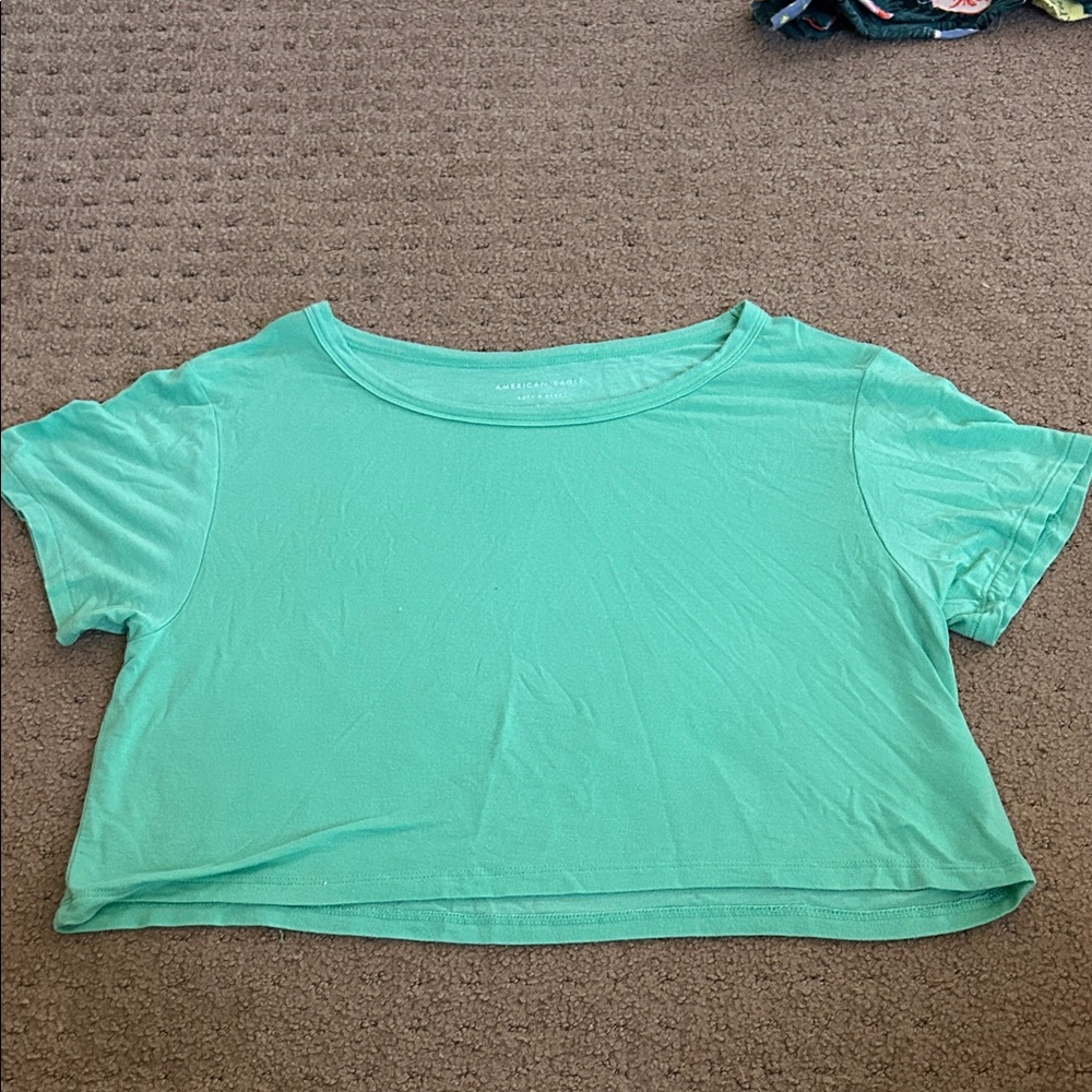 American Eagle Outfitters Aqua Short Sleeve Crop Top